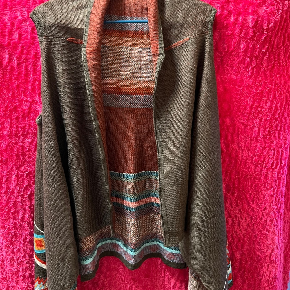 Brown and Multicolor Open Cardigan